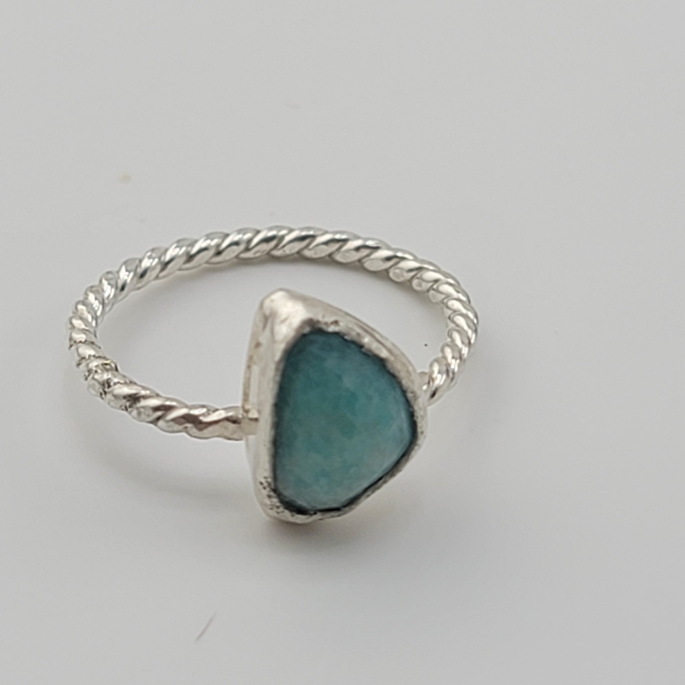 AMAZONITE RING HANDMADE IN STERLING SILVER METAL SIZE 7.5